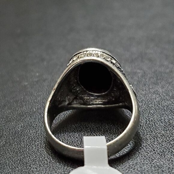 Silver tone black bead rhinestone ring size 12 - Picture 6 of 8